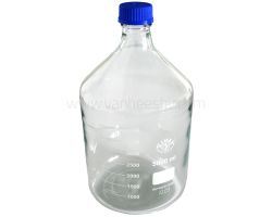Fles, laboratorium, 5ltr, GL45, incl. blauwe dop en gietring